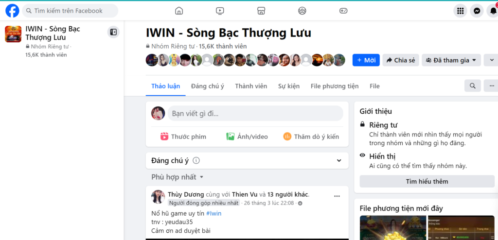 Fanpage của Iwin Club có hơn 15.600 thành viên
